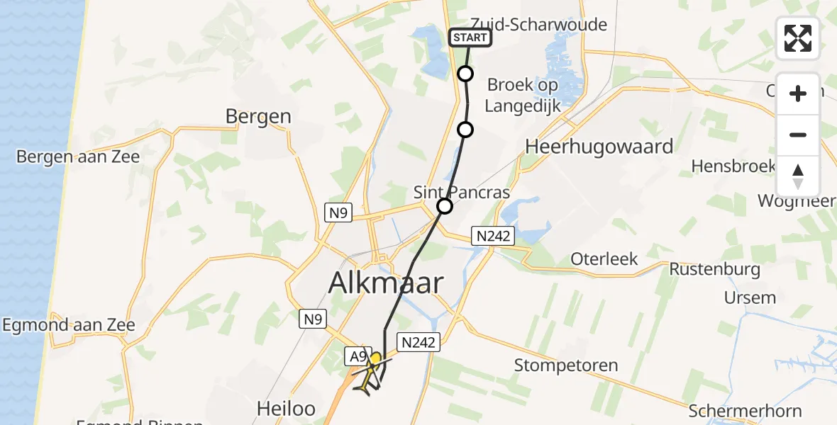 Routekaart van de vlucht: Lifeliner 1 naar Alkmaar