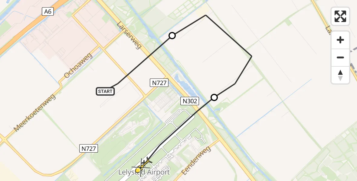 Routekaart van de vlucht: Politiehelikopter naar Lelystad Airport