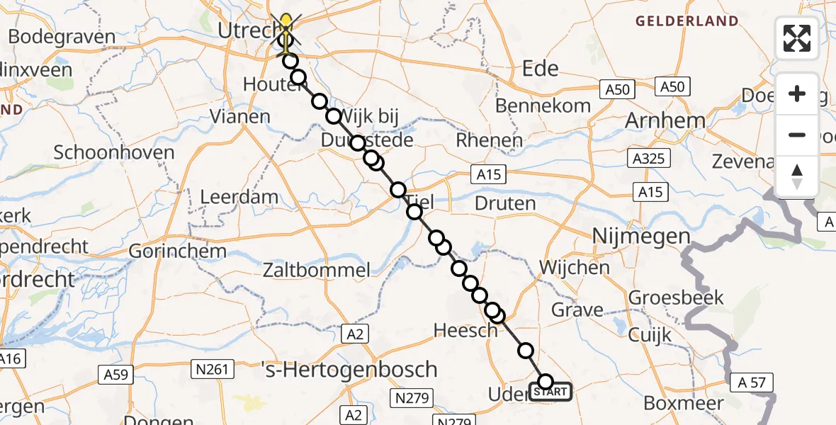 Routekaart van de vlucht: Lifeliner 3 naar Universitair Medisch Centrum Utrecht