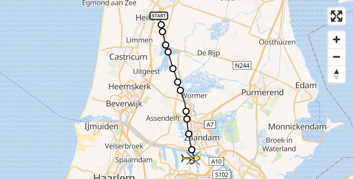 Routekaart van de vlucht: Lifeliner 1 naar Amsterdam Heliport