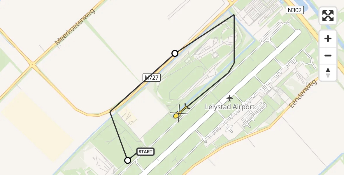 Routekaart van de vlucht: Politieheli naar Lelystad Airport