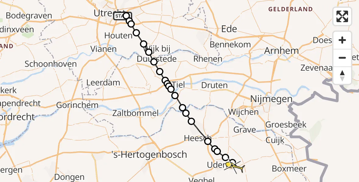 Routekaart van de vlucht: Lifeliner 3 naar Vliegbasis Volkel