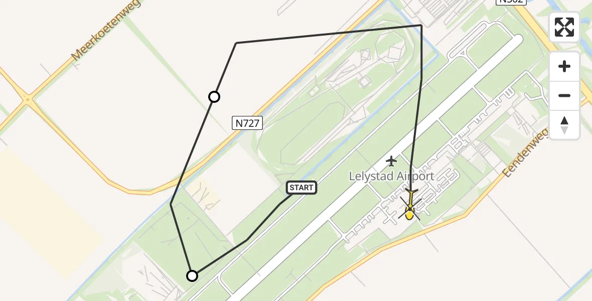 Routekaart van de vlucht: Politieheli naar Lelystad Airport