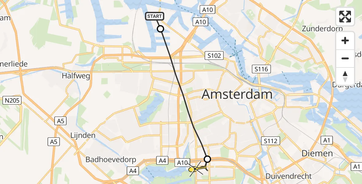 Routekaart van de vlucht: Lifeliner 1 naar VU Medisch Centrum Amsterdam