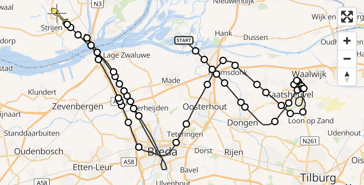 Routekaart van de vlucht: Politieheli naar Strijen