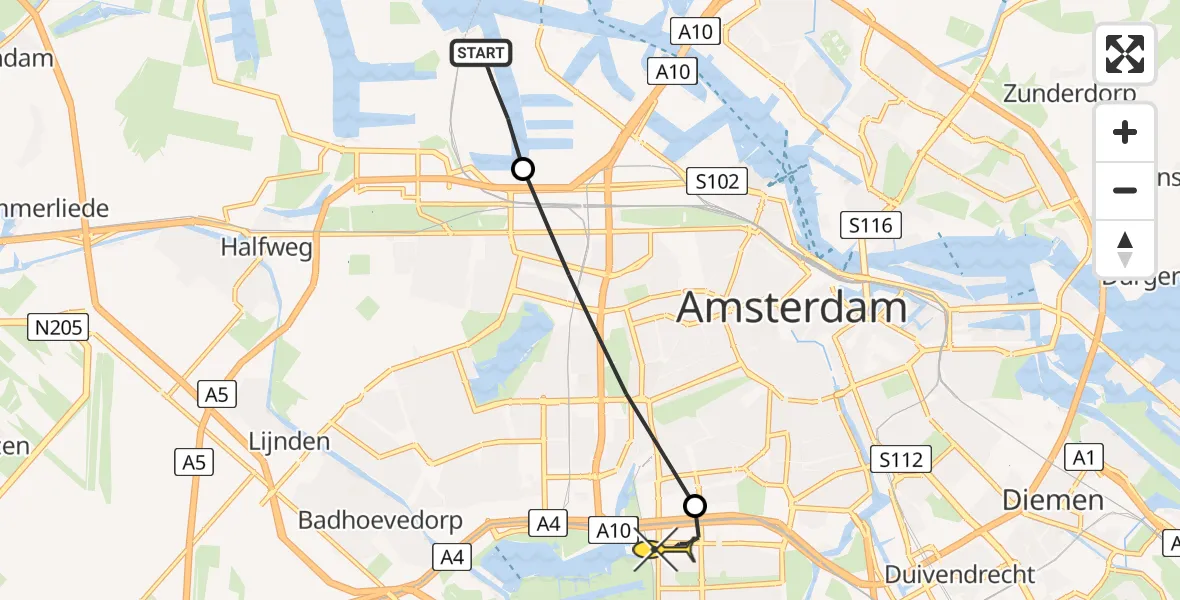 Routekaart van de vlucht: Lifeliner 1 naar VU Medisch Centrum Amsterdam