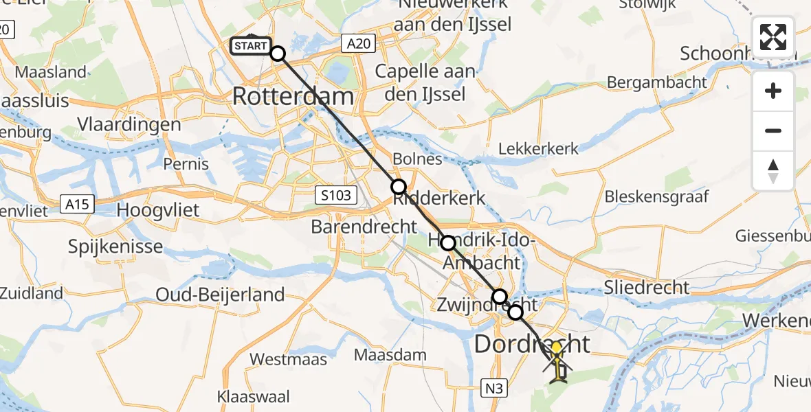 Routekaart van de vlucht: Lifeliner 2 naar Dordrecht