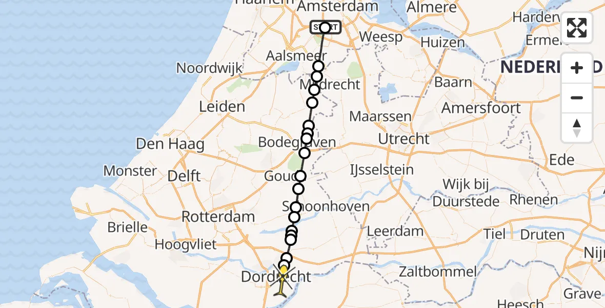 Routekaart van de vlucht: Lifeliner 1 naar Dordrecht