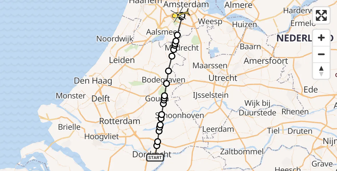 Routekaart van de vlucht: Lifeliner 1 naar VU Medisch Centrum Amsterdam