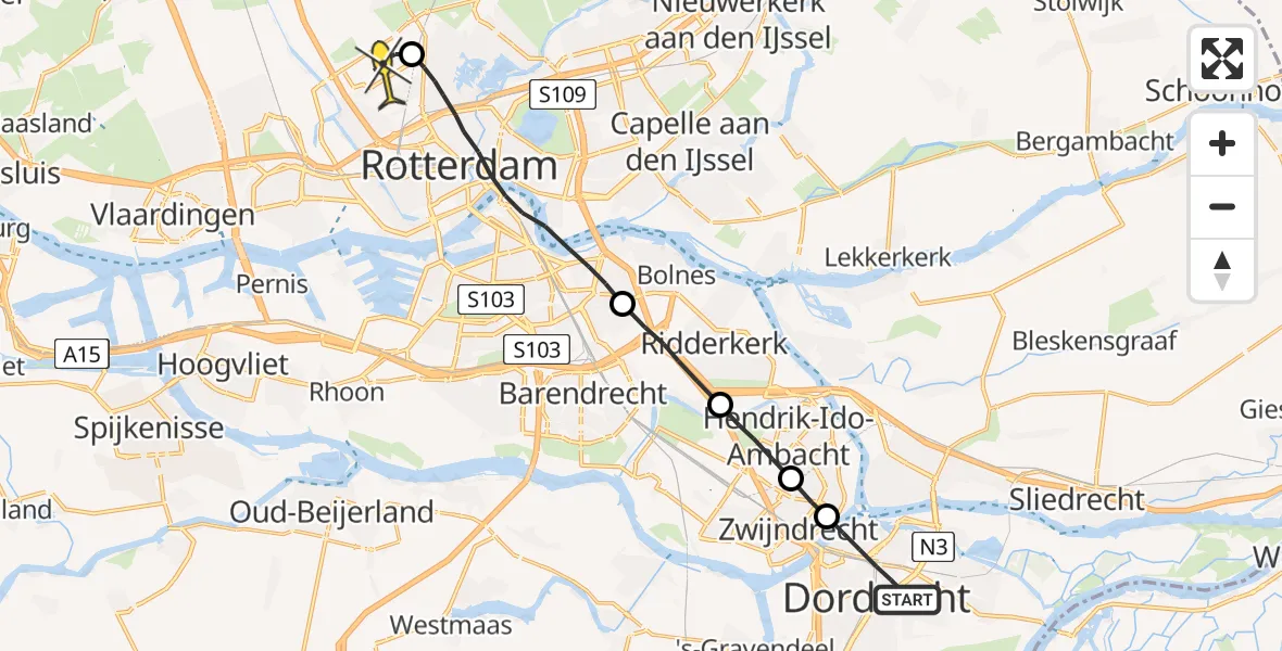 Routekaart van de vlucht: Lifeliner 2 naar Rotterdam The Hague Airport