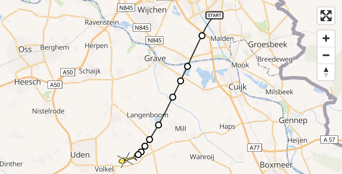 Routekaart van de vlucht: Lifeliner 3 naar Vliegbasis Volkel