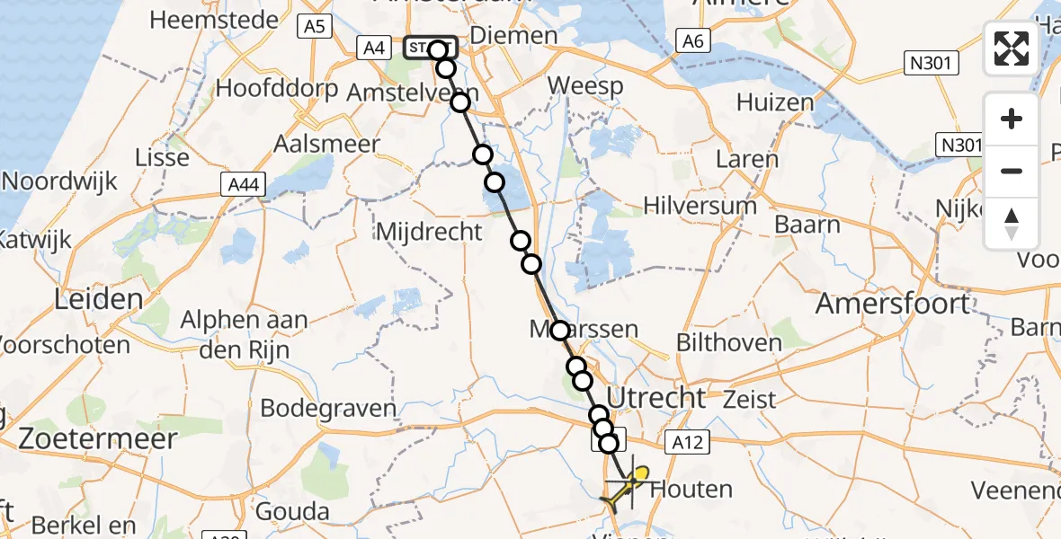 Routekaart van de vlucht: Lifeliner 1 naar Nieuwegein