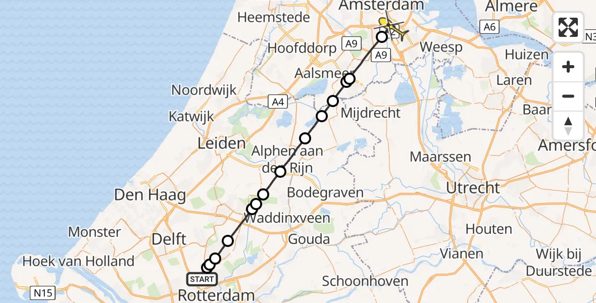 Routekaart van de vlucht: Lifeliner 2 naar Amsterdam