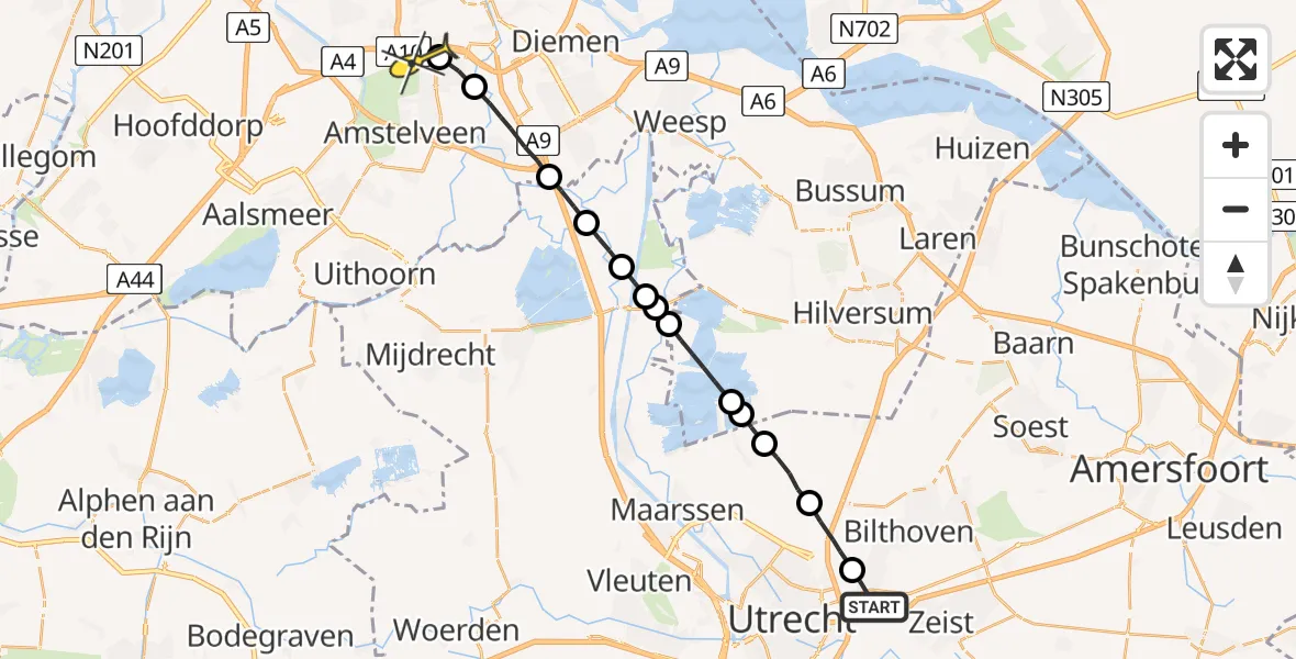 Routekaart van de vlucht: Lifeliner 1 naar VU Medisch Centrum Amsterdam