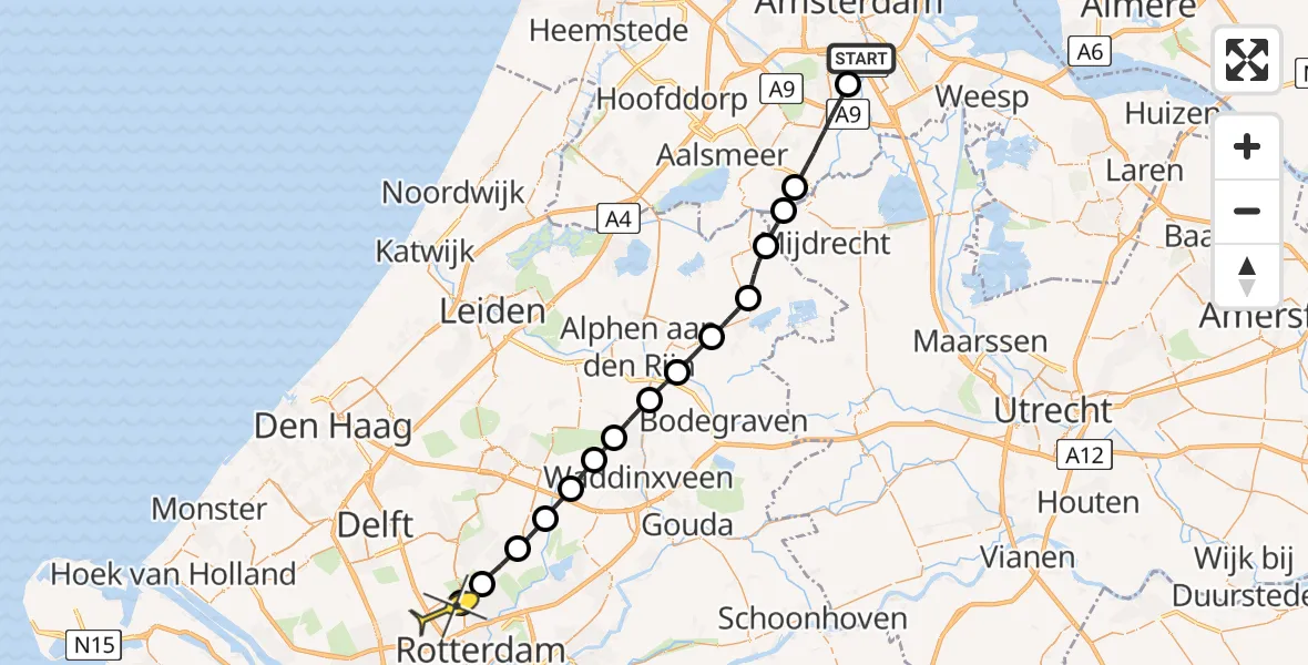 Routekaart van de vlucht: Lifeliner 2 naar Rotterdam The Hague Airport