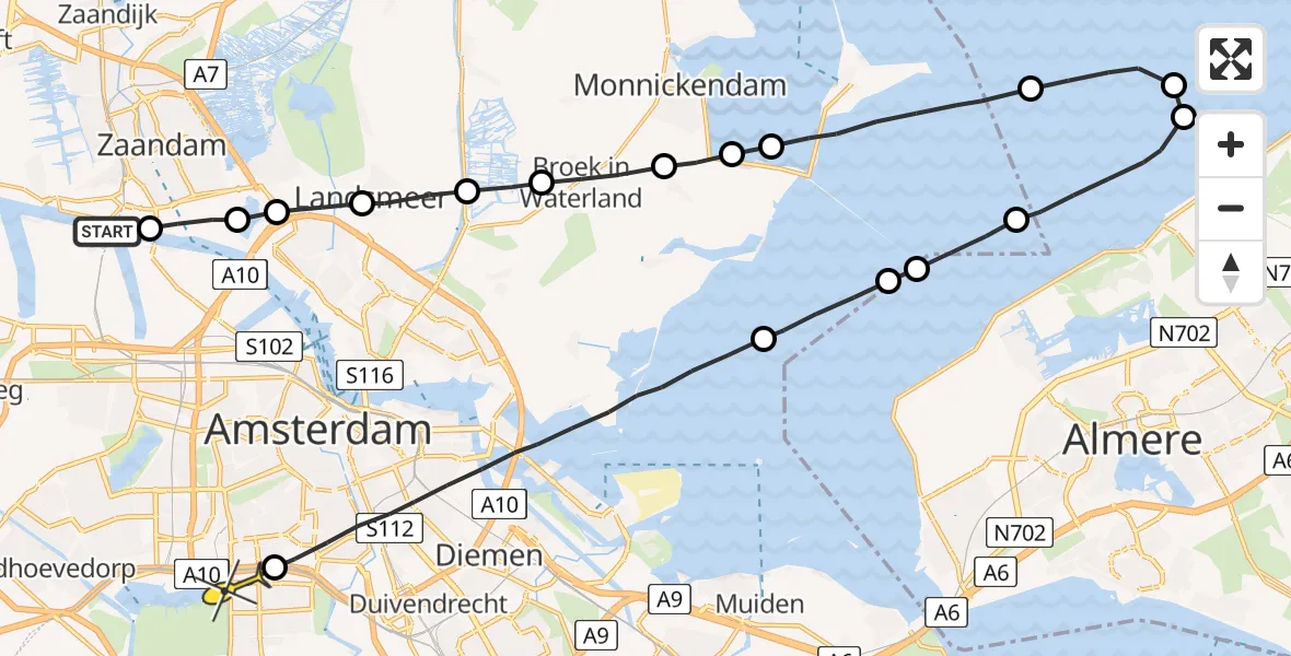 Routekaart van de vlucht: Lifeliner 1 naar VU Medisch Centrum Amsterdam