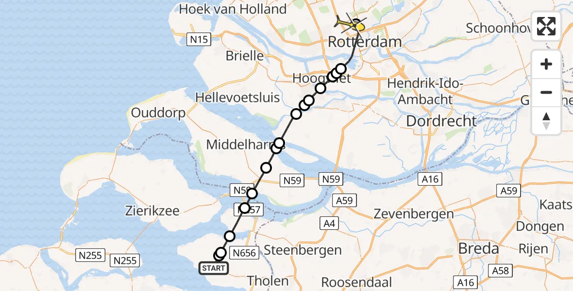 Routekaart van de vlucht: Lifeliner 2 naar Rotterdam The Hague Airport