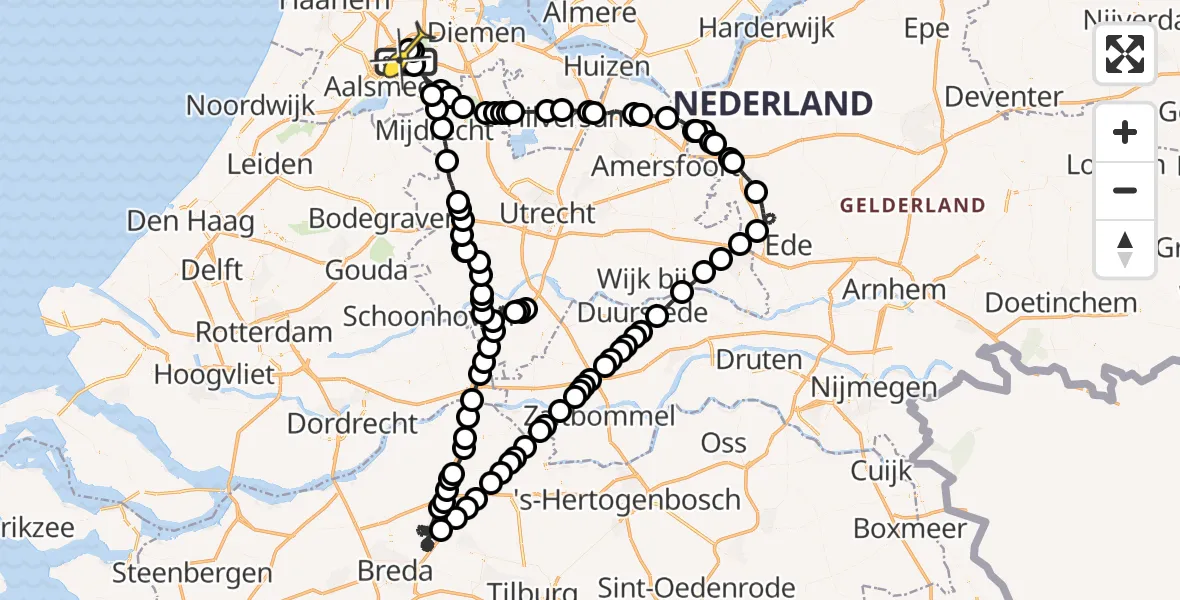 Routekaart van de vlucht: Politieheli naar Schiphol