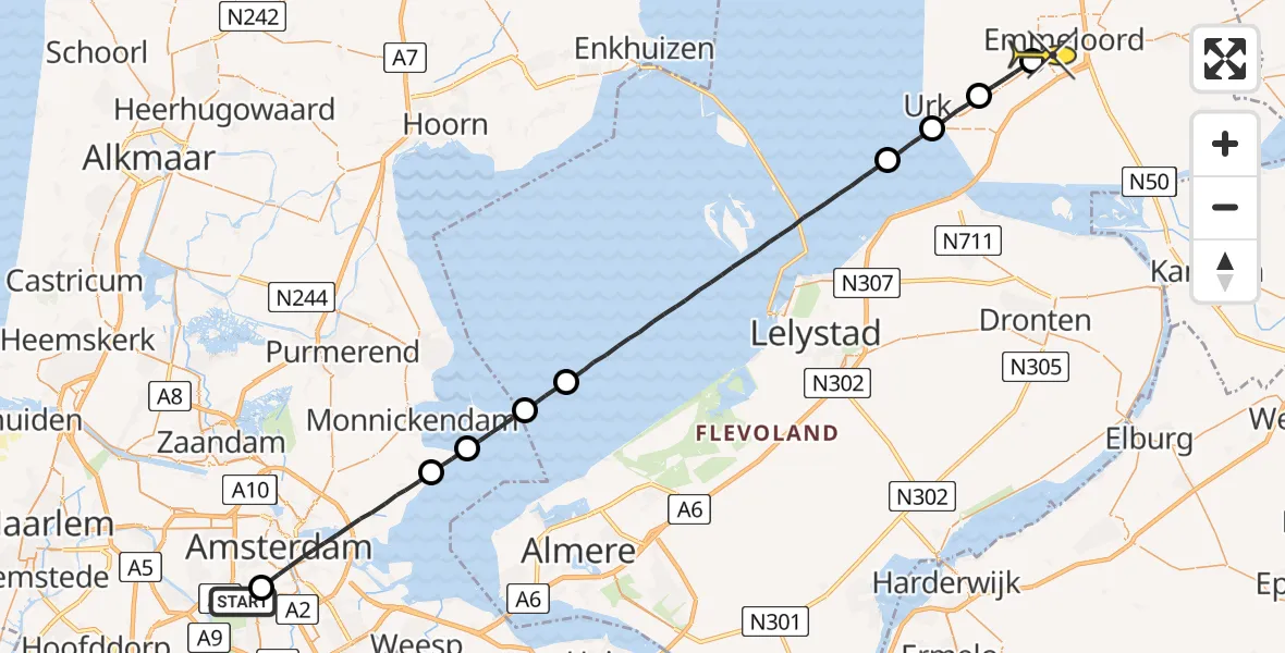 Routekaart van de vlucht: Lifeliner 1 naar Emmeloord