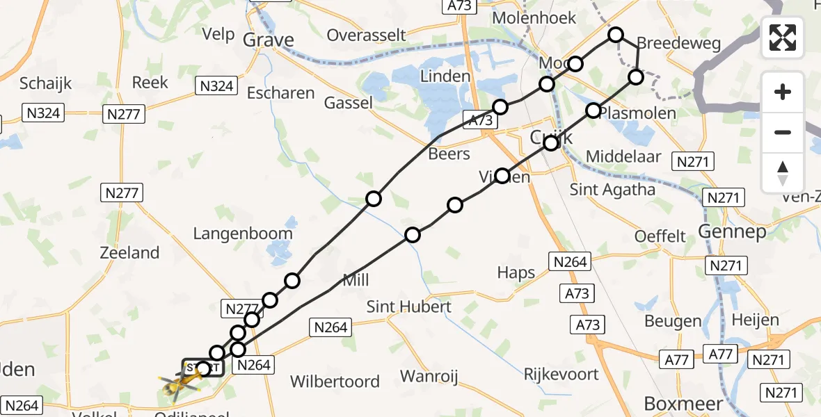 Vluchtroute Traumahelikopter Vliegbasis Volkel - Vliegbasis Volkel, 15 juli 2022, 12:42