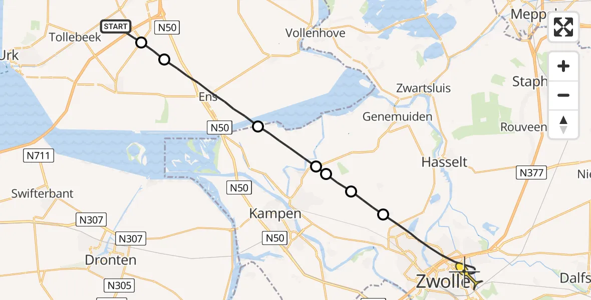 Routekaart van de vlucht: Lifeliner 1 naar Zwolle