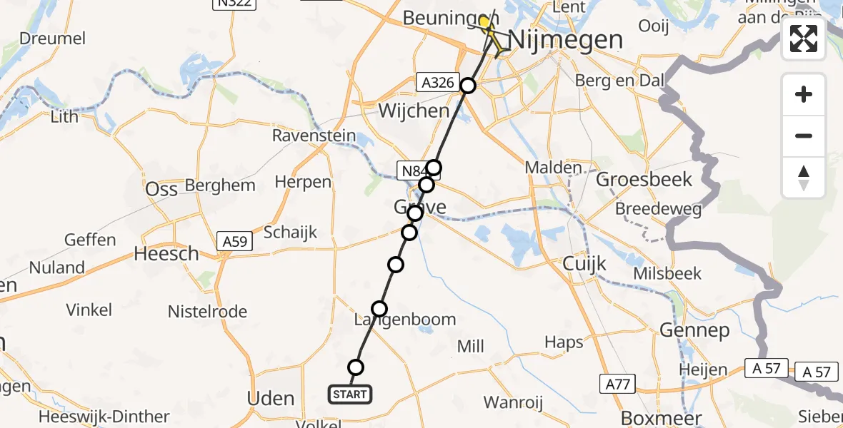 Routekaart van de vlucht: Lifeliner 3 naar Weurt