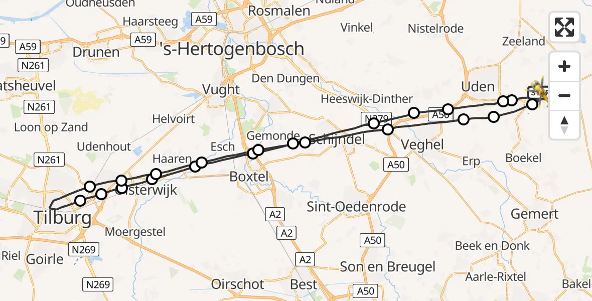 Vluchtroute Traumahelikopter Vliegbasis Volkel - Vliegbasis Volkel, 15 juli 2022, 14:04