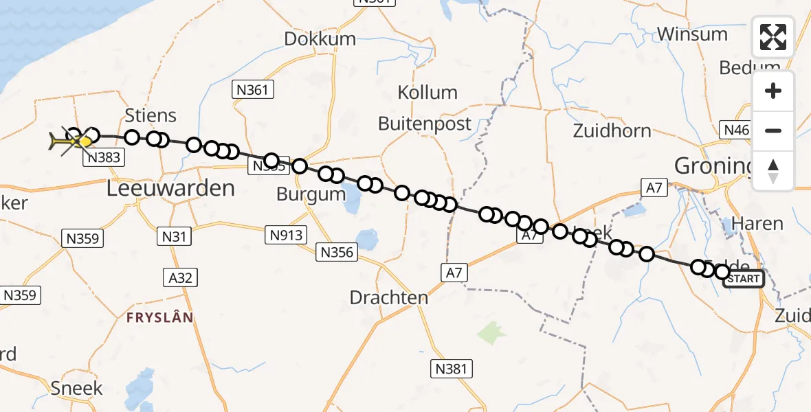 Routekaart van de vlucht: Lifeliner 4 naar Berltsum