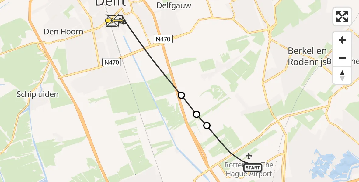 Routekaart van de vlucht: Lifeliner 2 naar Delft