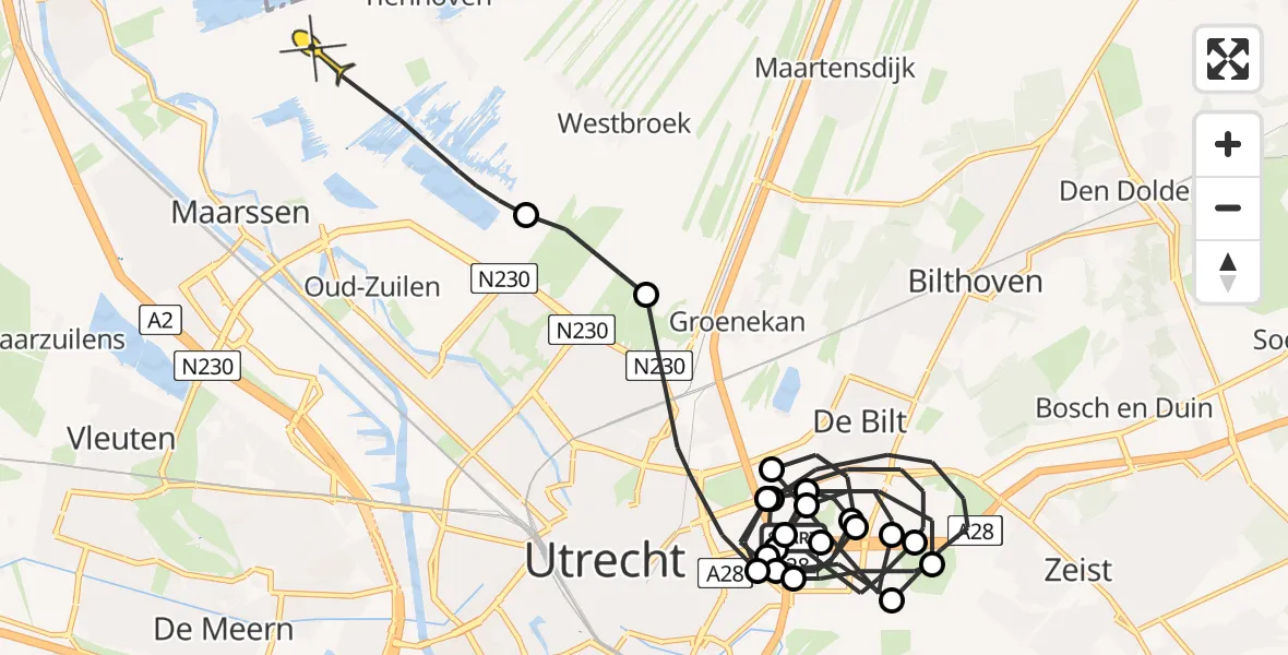 Routekaart van de vlucht: Politieheli naar Tienhoven