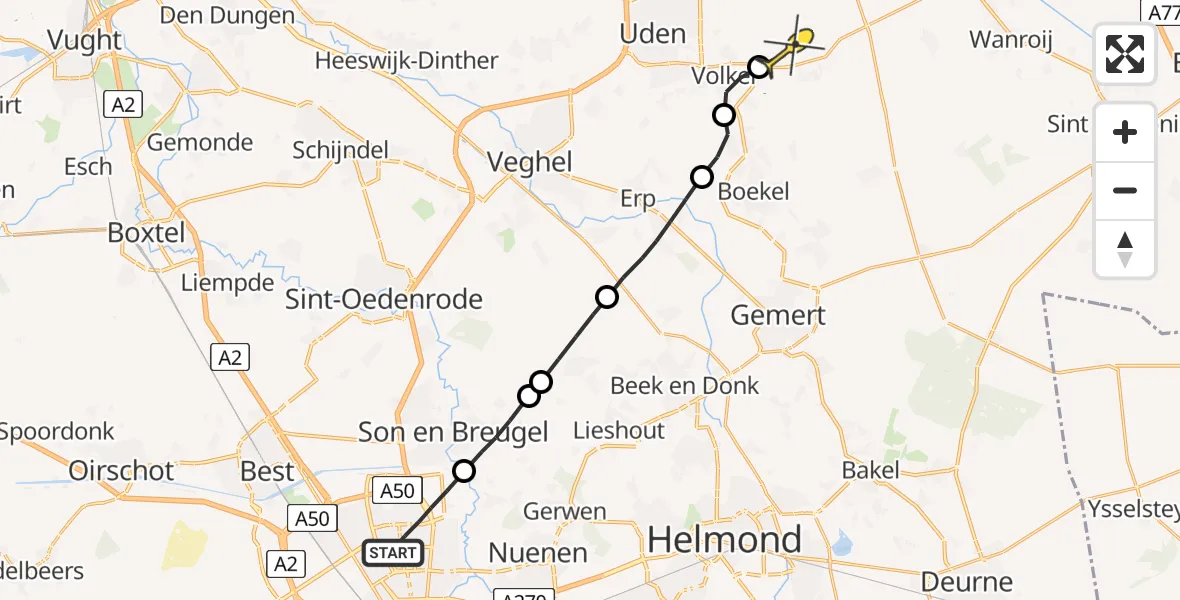 Routekaart van de vlucht: Lifeliner 3 naar Vliegbasis Volkel