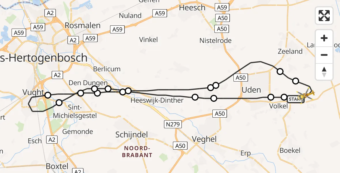 Vluchtroute Traumahelikopter Vliegbasis Volkel - Vliegbasis Volkel, 15 juli 2022, 18:03