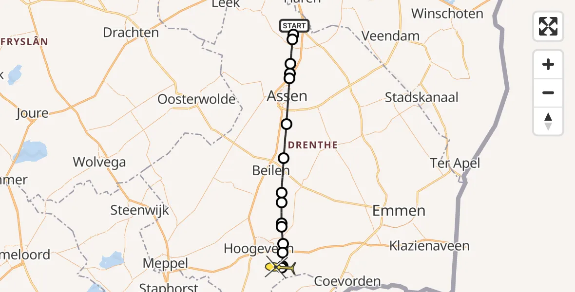 Routekaart van de vlucht: Lifeliner 4 naar Hollandscheveld