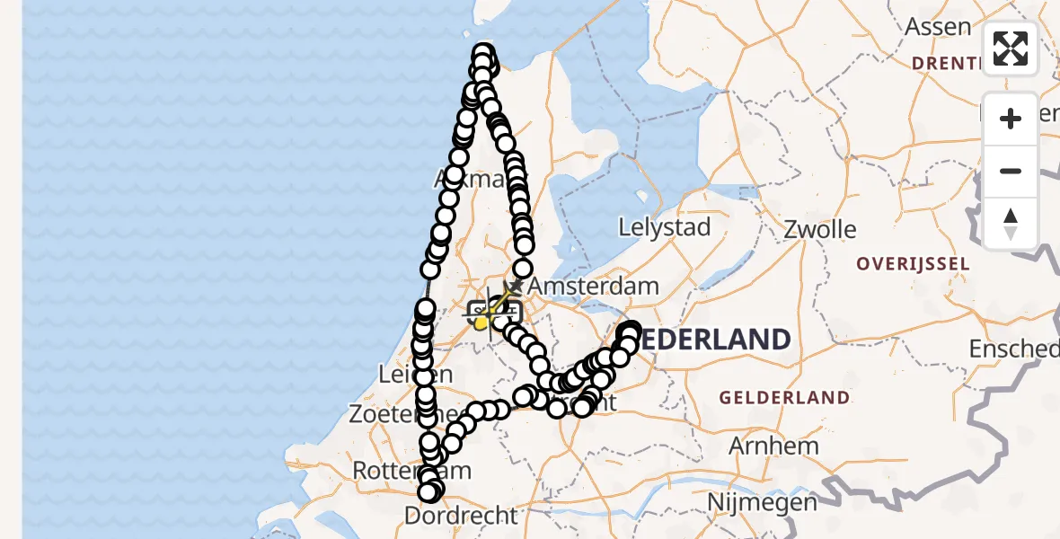 Vluchtroute Politiehelikopter van Schiphol naar Schiphol