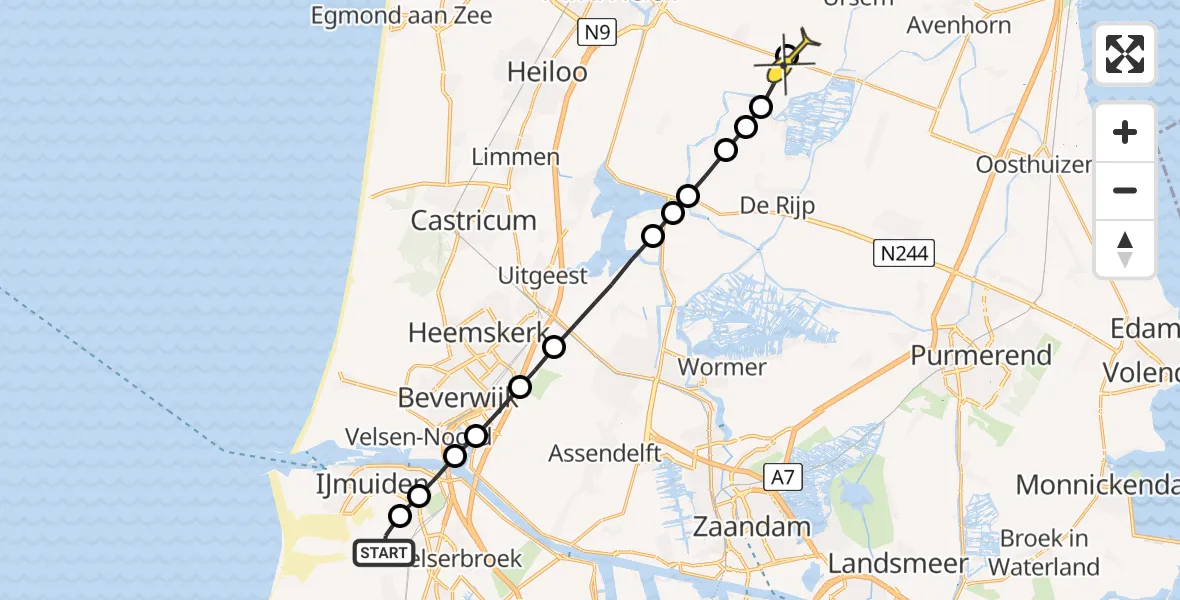 Routekaart van de vlucht: Lifeliner 1 naar Stompetoren