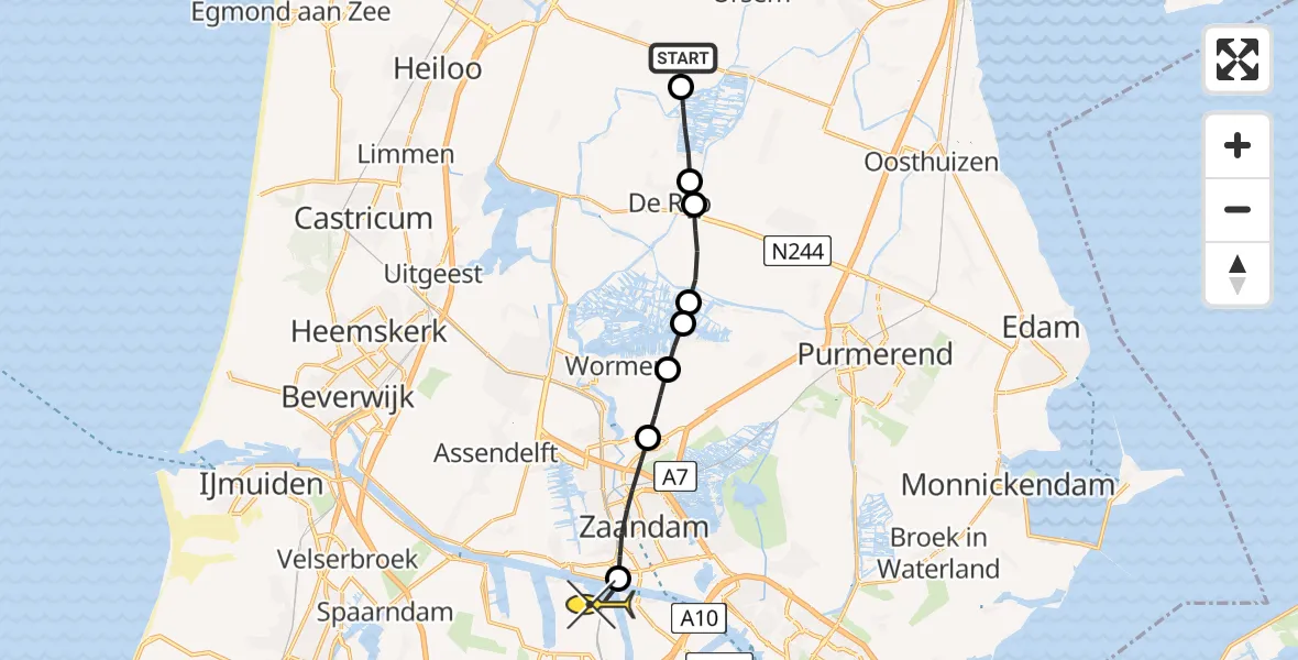 Routekaart van de vlucht: Lifeliner 1 naar Amsterdam Heliport