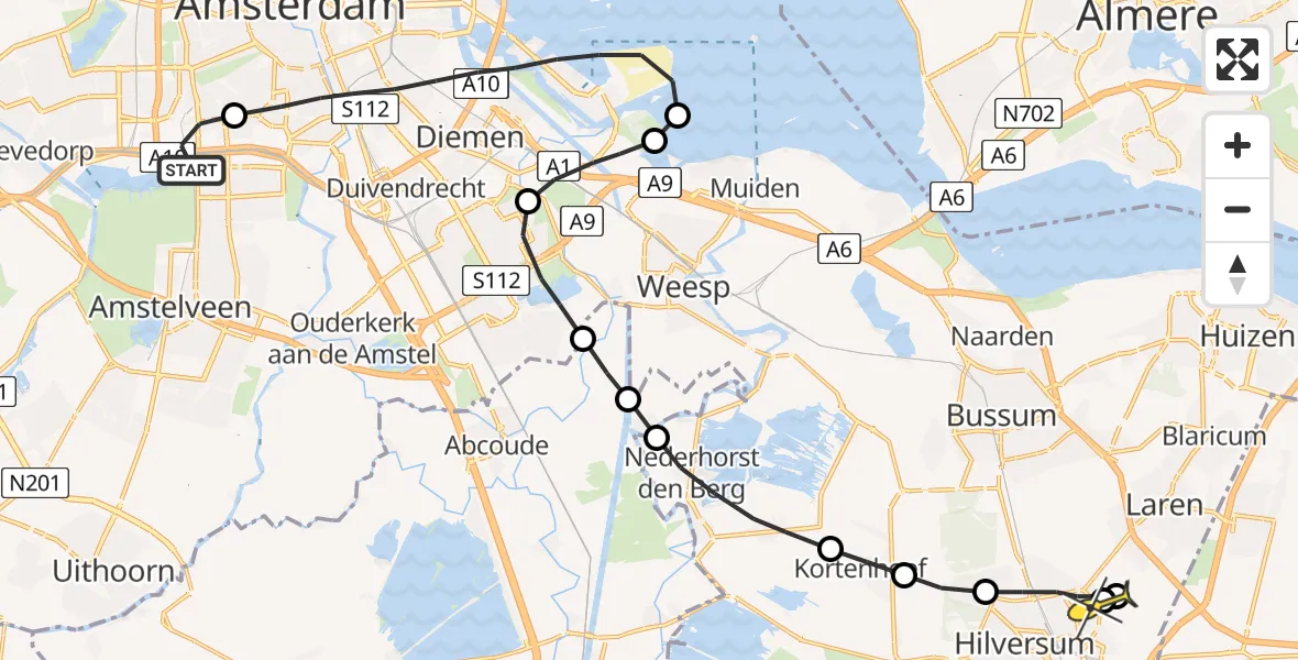 Routekaart van de vlucht: Lifeliner 1 naar Hilversum