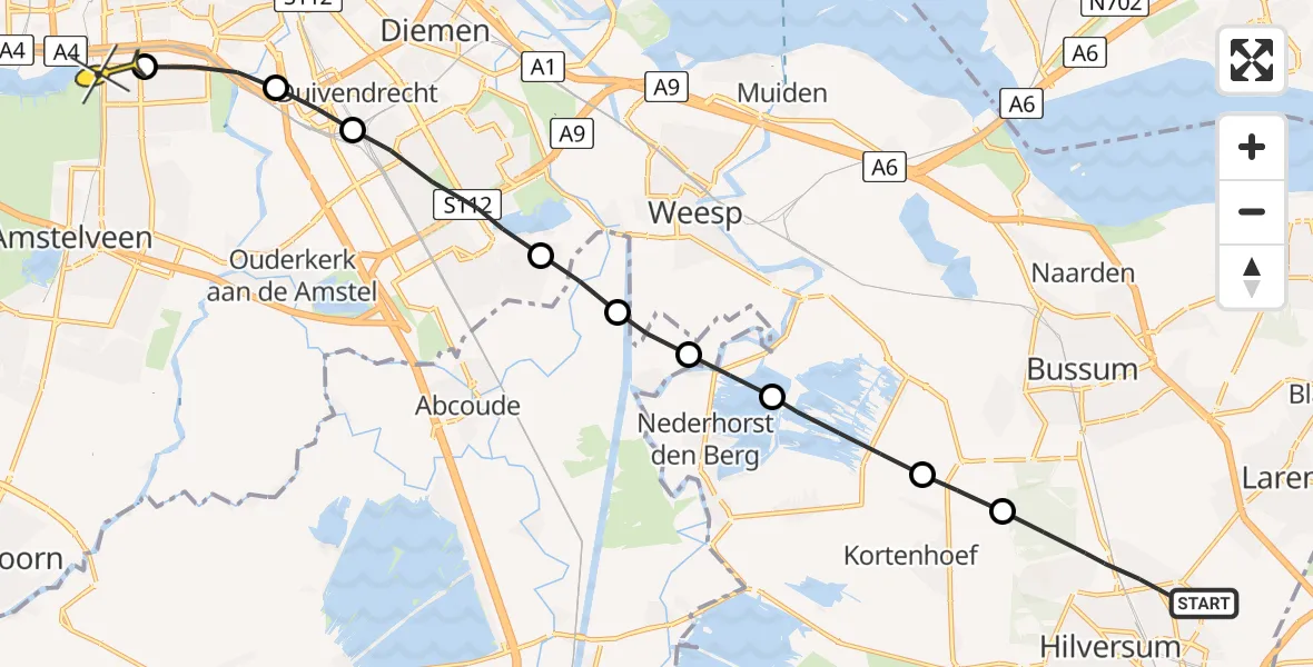 Routekaart van de vlucht: Lifeliner 1 naar VU Medisch Centrum Amsterdam