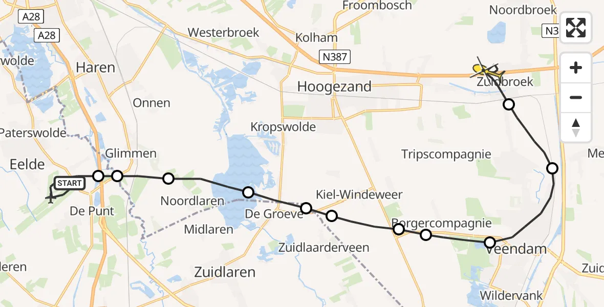 Routekaart van de vlucht: Lifeliner 4 naar Zuidbroek