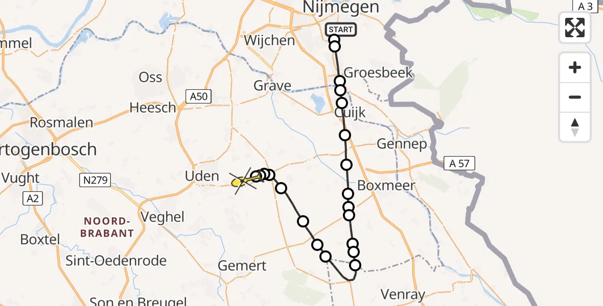 Routekaart van de vlucht: Lifeliner 3 naar Vliegbasis Volkel