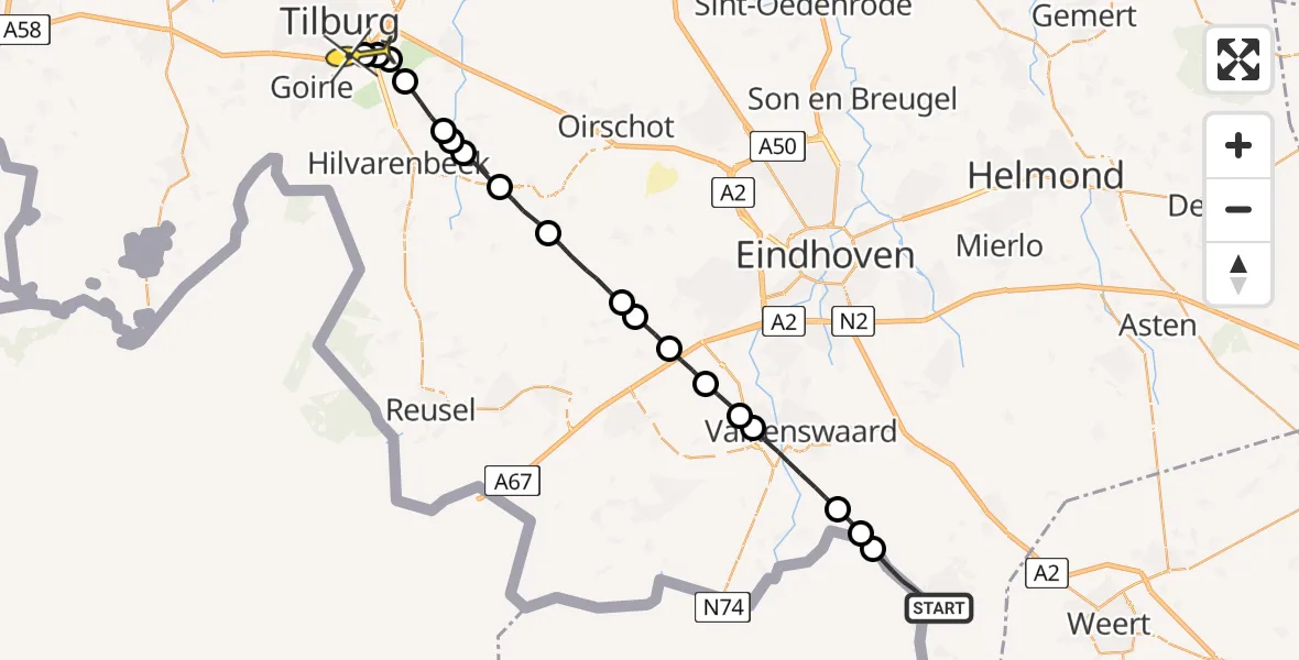 Routekaart van de vlucht: Lifeliner 2 naar Tilburg