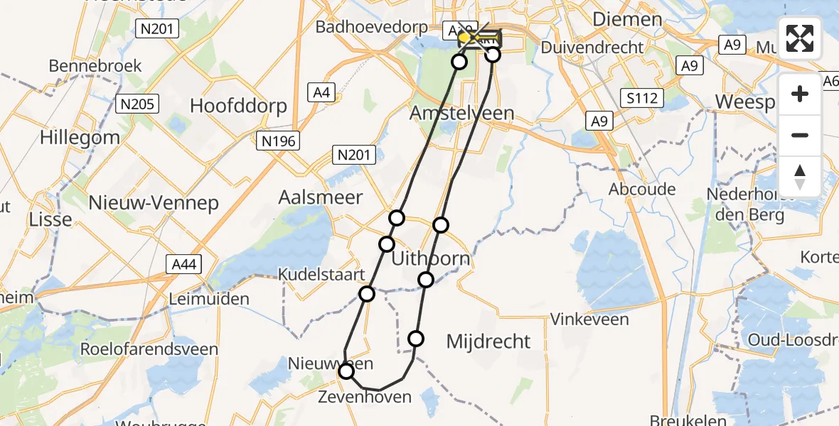 Routekaart van de vlucht: Lifeliner 1 naar VU Medisch Centrum Amsterdam