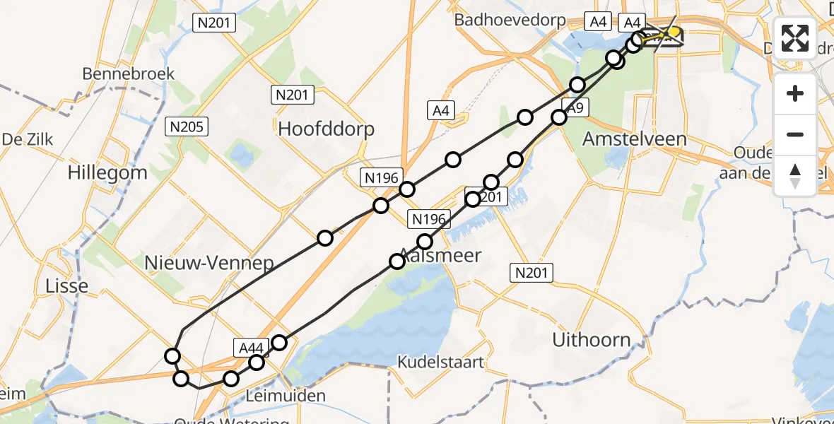 Routekaart van de vlucht: Lifeliner 1 naar VU Medisch Centrum Amsterdam