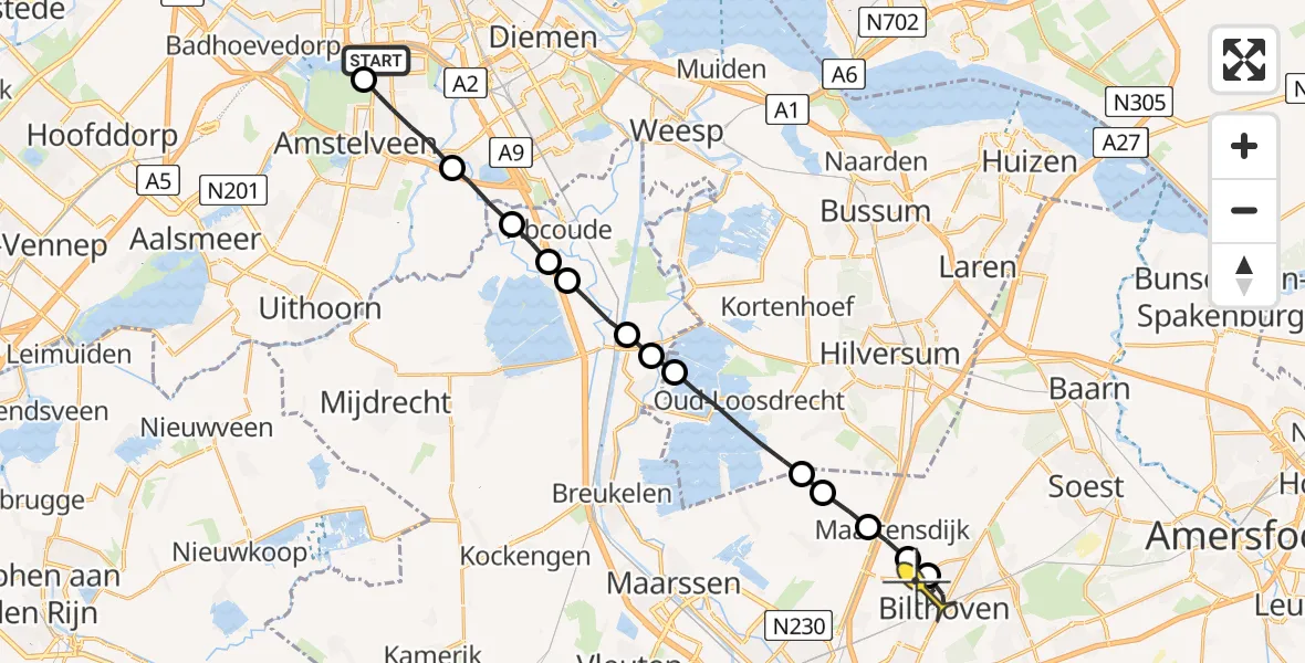 Routekaart van de vlucht: Lifeliner 1 naar Bilthoven