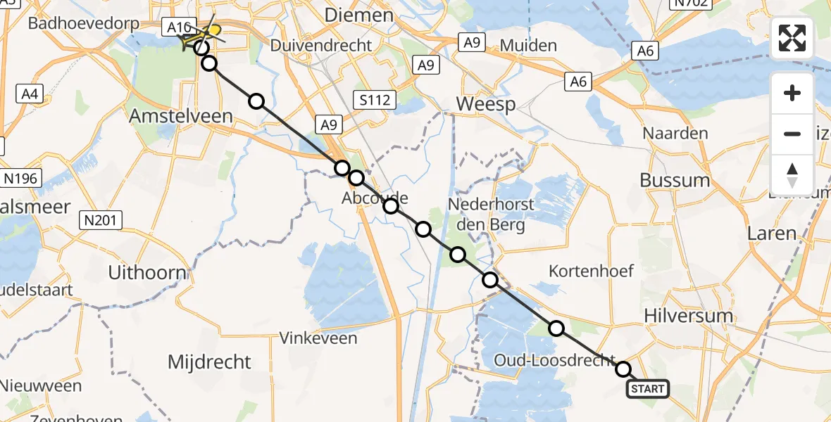 Routekaart van de vlucht: Lifeliner 1 naar VU Medisch Centrum Amsterdam