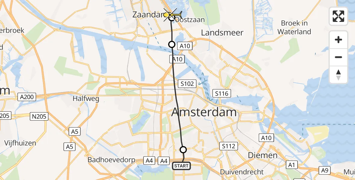 Routekaart van de vlucht: Lifeliner 1 naar Oostzaan