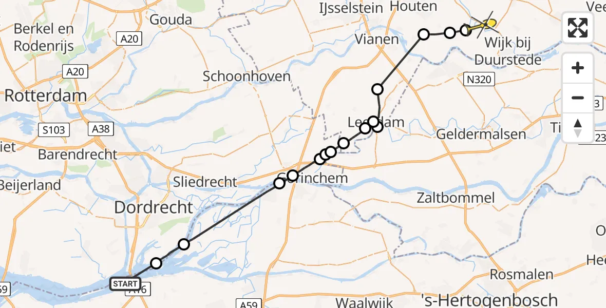 Routekaart van de vlucht: Politieheli naar Cothen