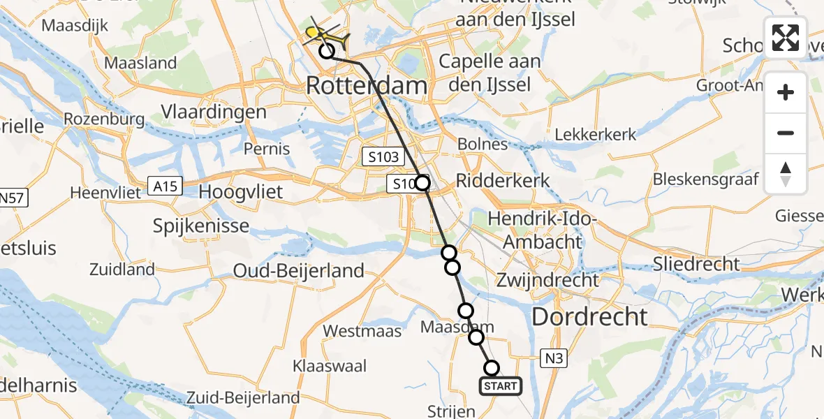 Routekaart van de vlucht: Lifeliner 2 naar Rotterdam The Hague Airport