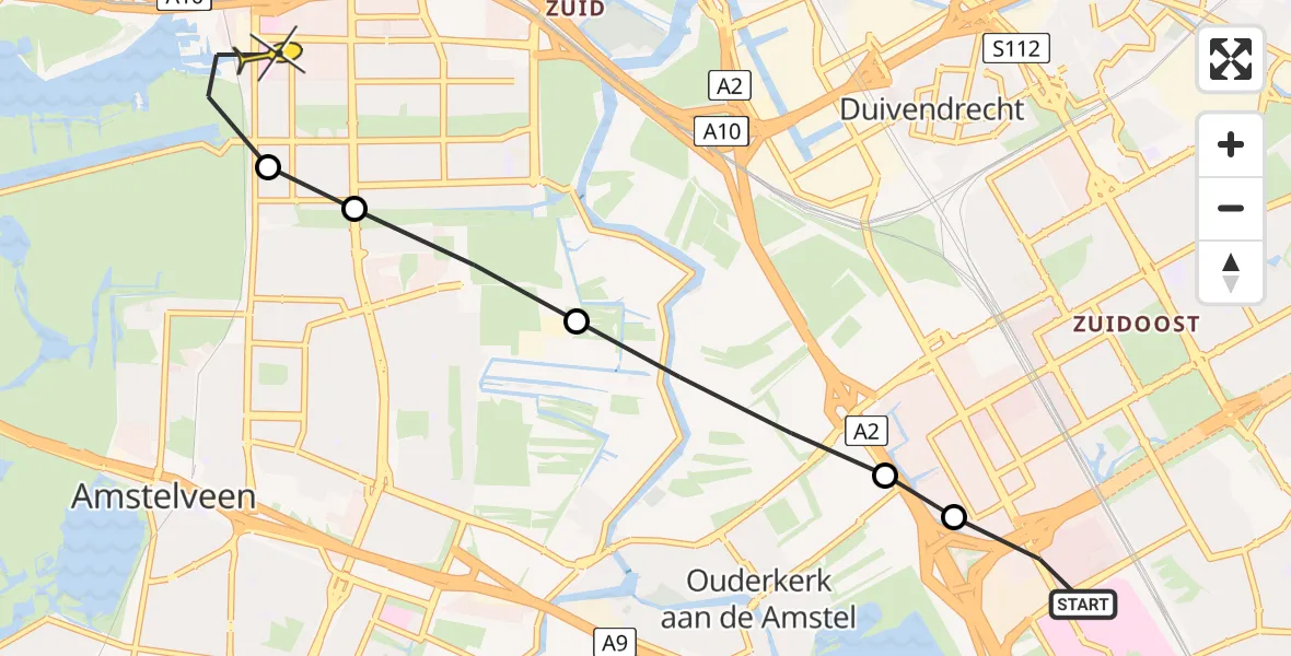 Routekaart van de vlucht: Lifeliner 1 naar VU Medisch Centrum Amsterdam