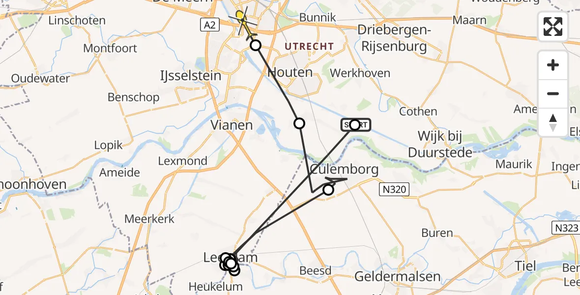 Routekaart van de vlucht: Politieheli naar Utrecht